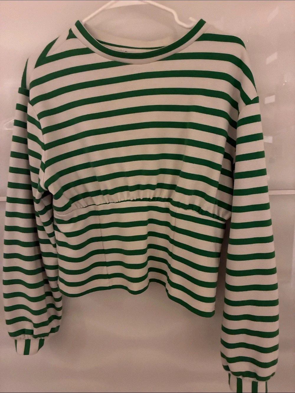 Green and White Striped Long Sleeve Top Maeve by Anthropology - Picture 1 of 4